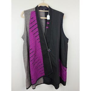 Handmade Wearable Art Asymmetrical Linen Vest OS